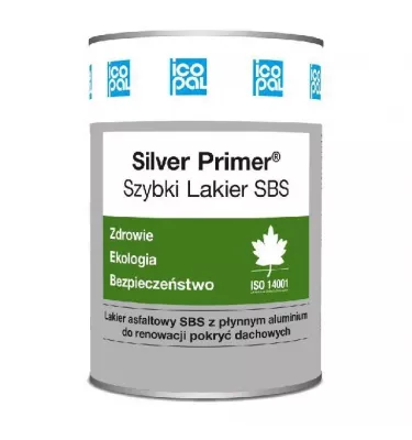 Icopal - gumo -bitumenový lak pro renovace střešních krytin a lemování Silver Primer Fast SBS lak