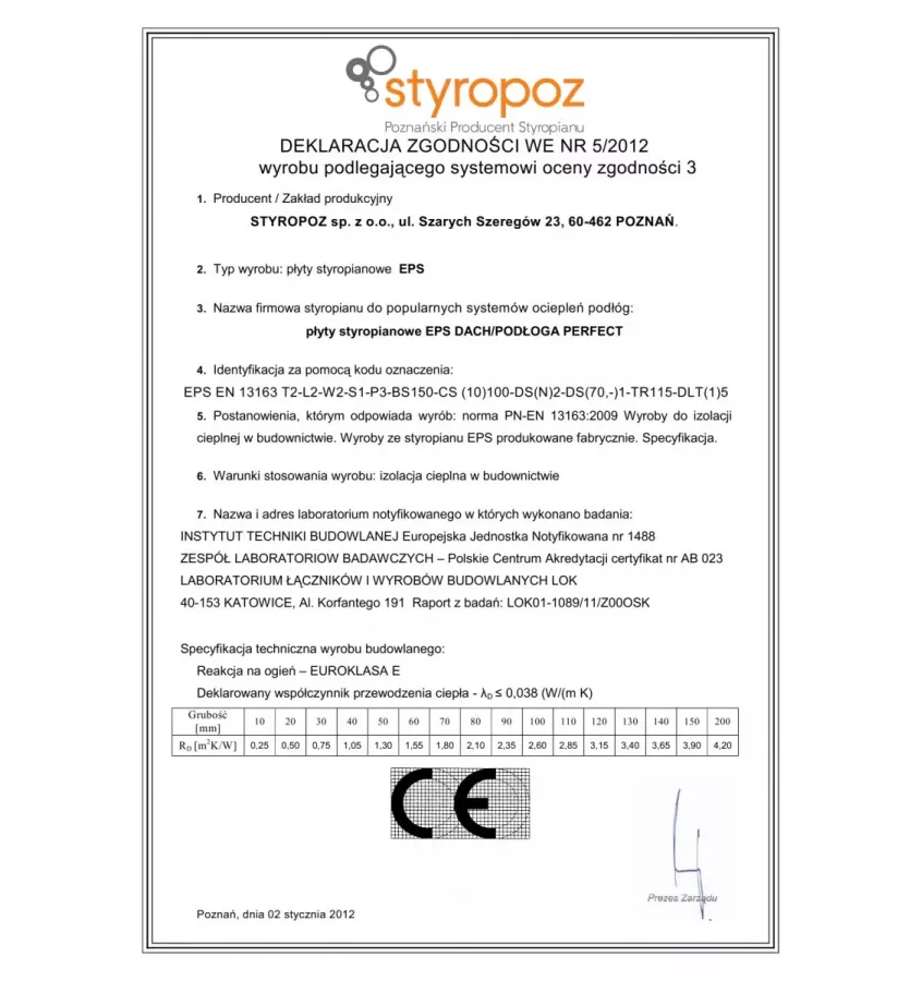 Styropoz - płyta styropianowa Dach/ Podłoga Perfekt 100