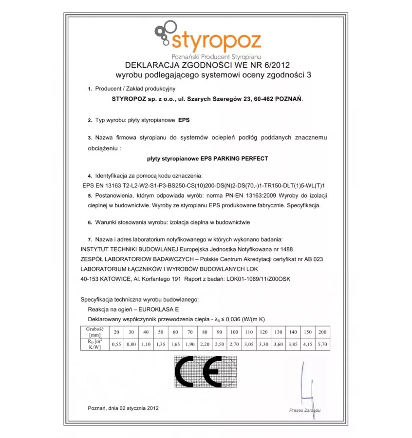 Styropoz - Styrofoam board Parking Perfekt 200