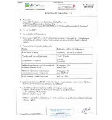 Eurotermika - płyta styropianowa Dociepleniowy 045