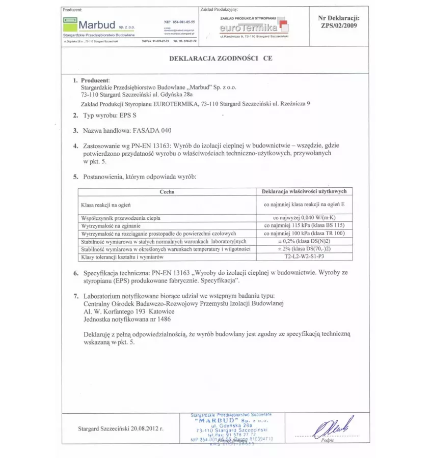 Eurotermika - płyta styropianowa  Fasada 040