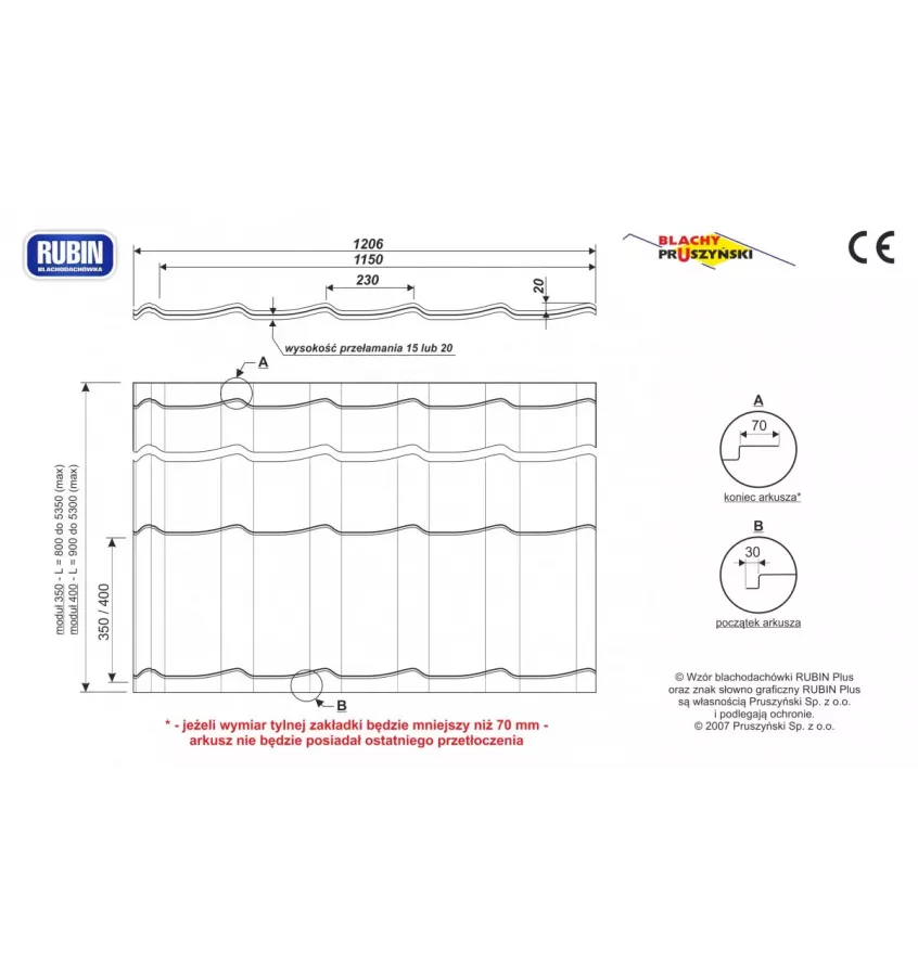 Pruszyński - plechová střešní taška Rubin