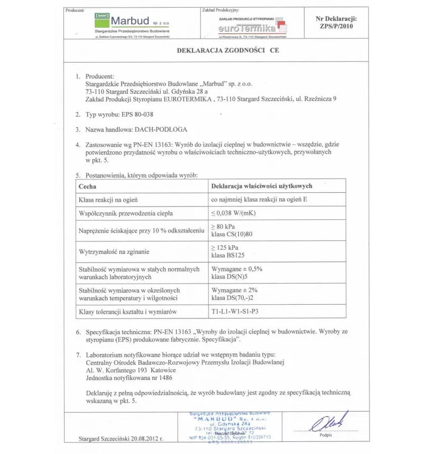 Eurothermal - Styrofoam board Roof / Floor 80-038