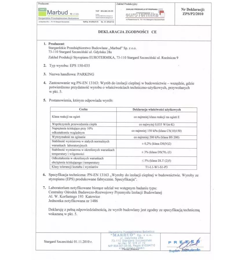 Eurothermal - Parking 150-035 foamed polystyrene board
