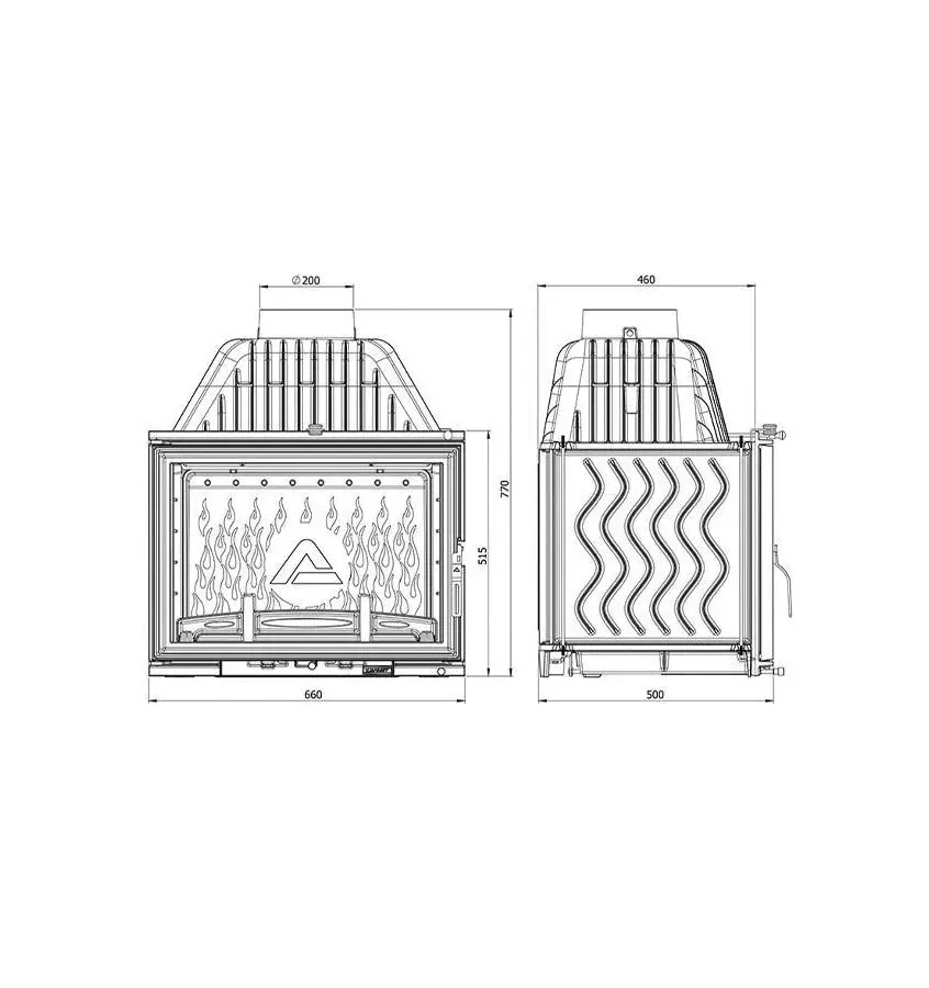 Kawmet - fireplace insert Kompakt W17 premium with chimney
