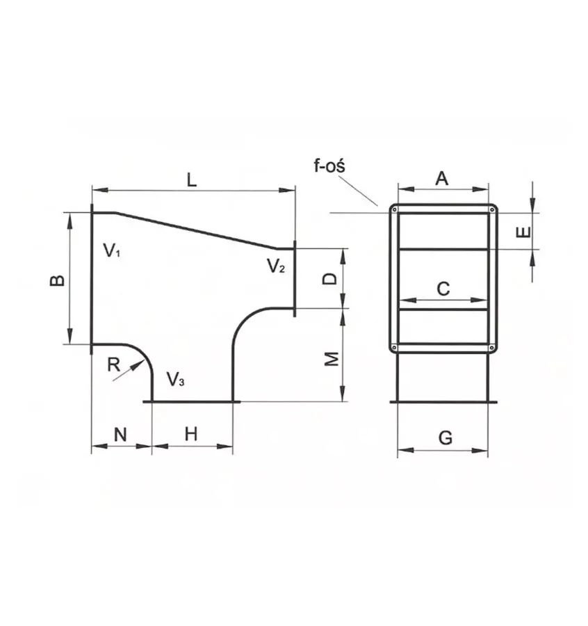 Xplo Ventilation - asymmetrical rectangular tee