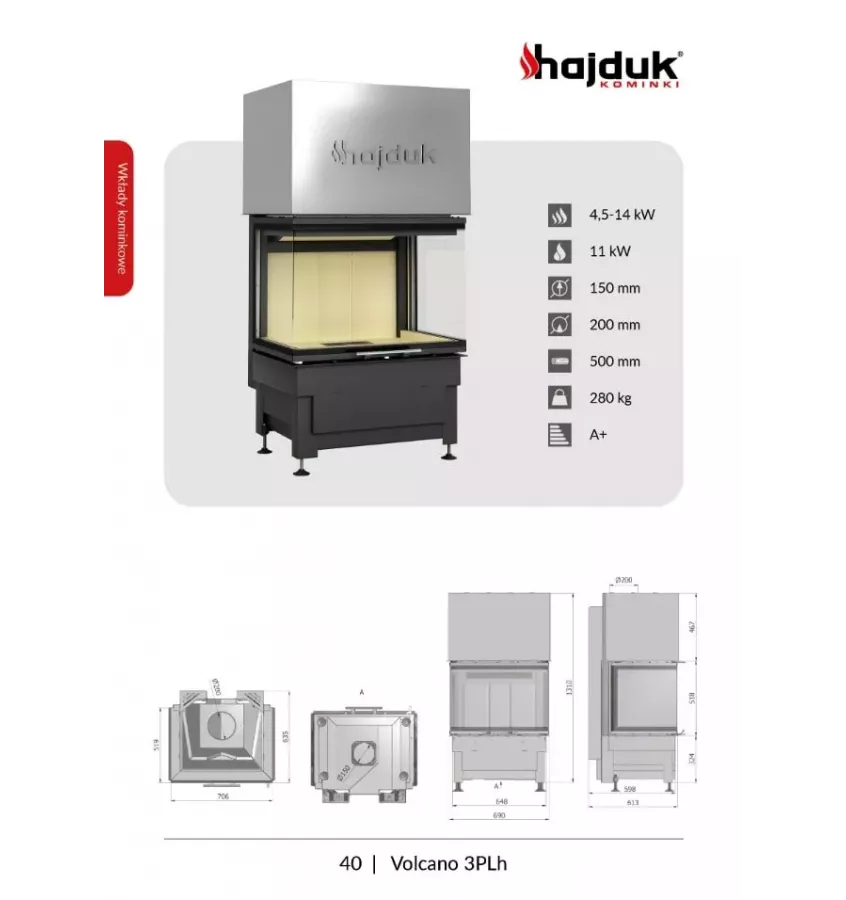 Hajduk - Volcano 3PLh convection fireplace insert