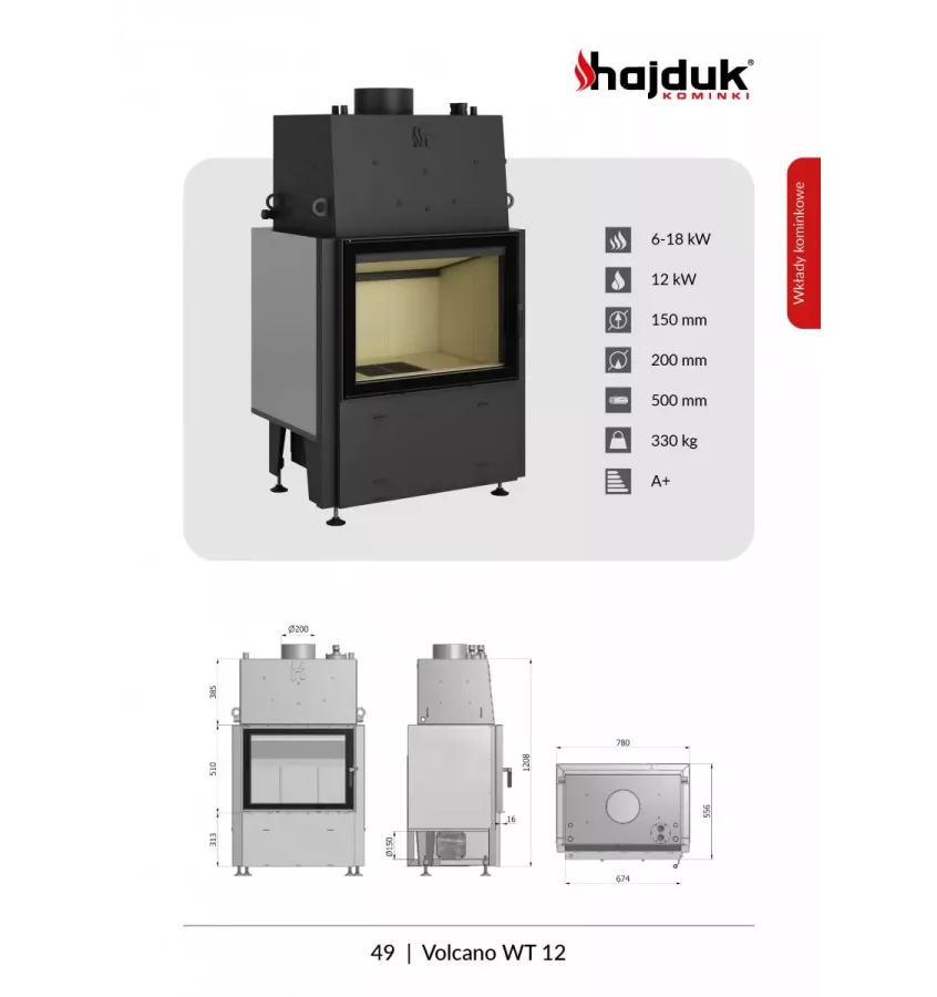 Hajduk - fireplace insert with the Volcano WT-12 water jacket