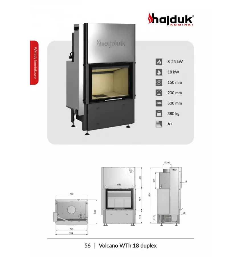 Hajduk - fireplace insert with a water jacket Volcano WTh-18