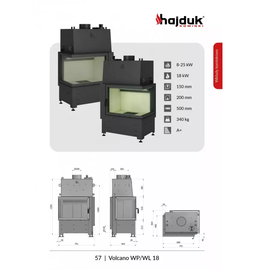 Hajduk - fireplace insert with a water jacket Volcano WP-18