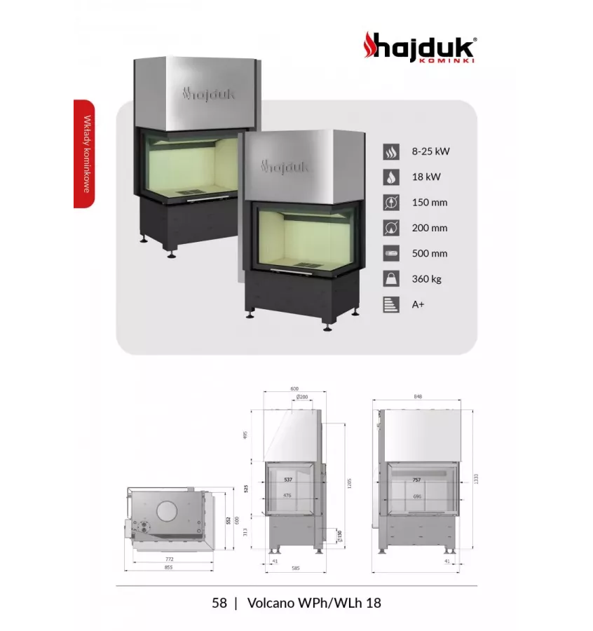 Hajduk - fireplace insert with a water jacket Volcano WPh-18