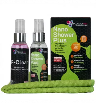 Hadwao - sada přípravků pro impregnaci skla ve sprchovém koutu Nano Shower Plus