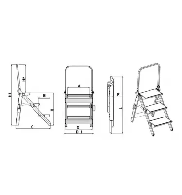 Drabex - aluminum folding stool with handrail TP 8020P