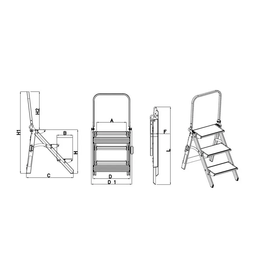 Drabex - aluminum folding stool with handrail TP 8020P