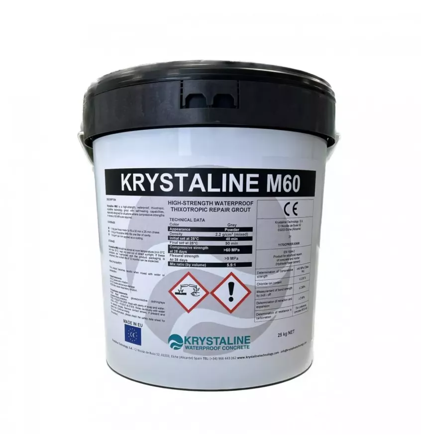 Krystaline - zaprawa wysokowytrzymałościowa wodoodporna do betonu Krystaline M60