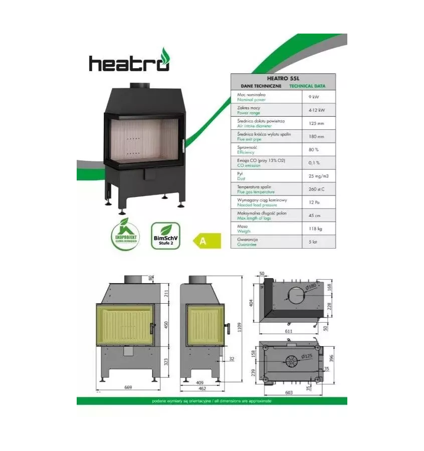 Heatro - wkład kominkowy Heatro 55 L