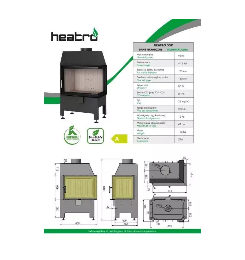 Heatro - wkład kominkowy Heatro 55 P