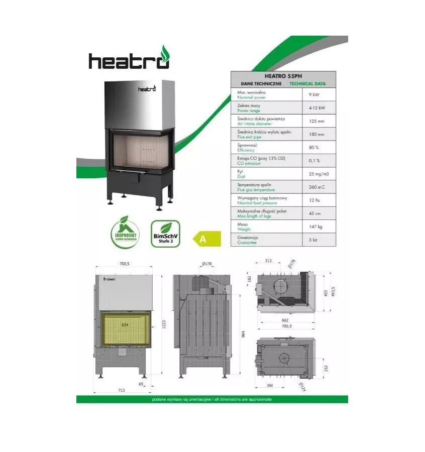 Heatro - wkład kominkowy Heatro 55 PH