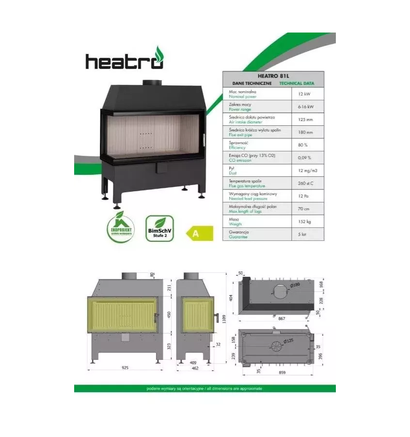 Heatro - wkład kominkowy Heatro 81 L