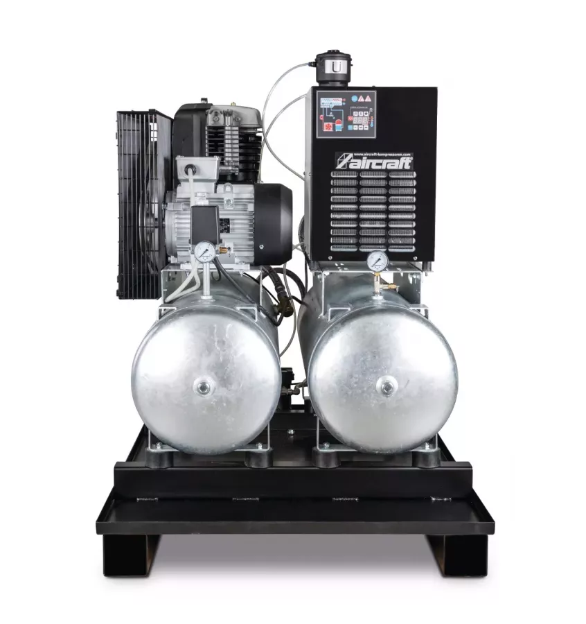 Aircraft - stacjonarna sprężarka tłokowa z 2x 100-litrowymi zbiornikami sprężonego powietrza osuszaczem czynnika chłodniczego fi