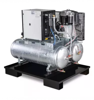 Aircraft - stacjonarna sprężarka tłokowa z 2x 100-litrowymi zbiornikami sprężonego powietrza i osuszaczem chłodniczym AIRPROFI D