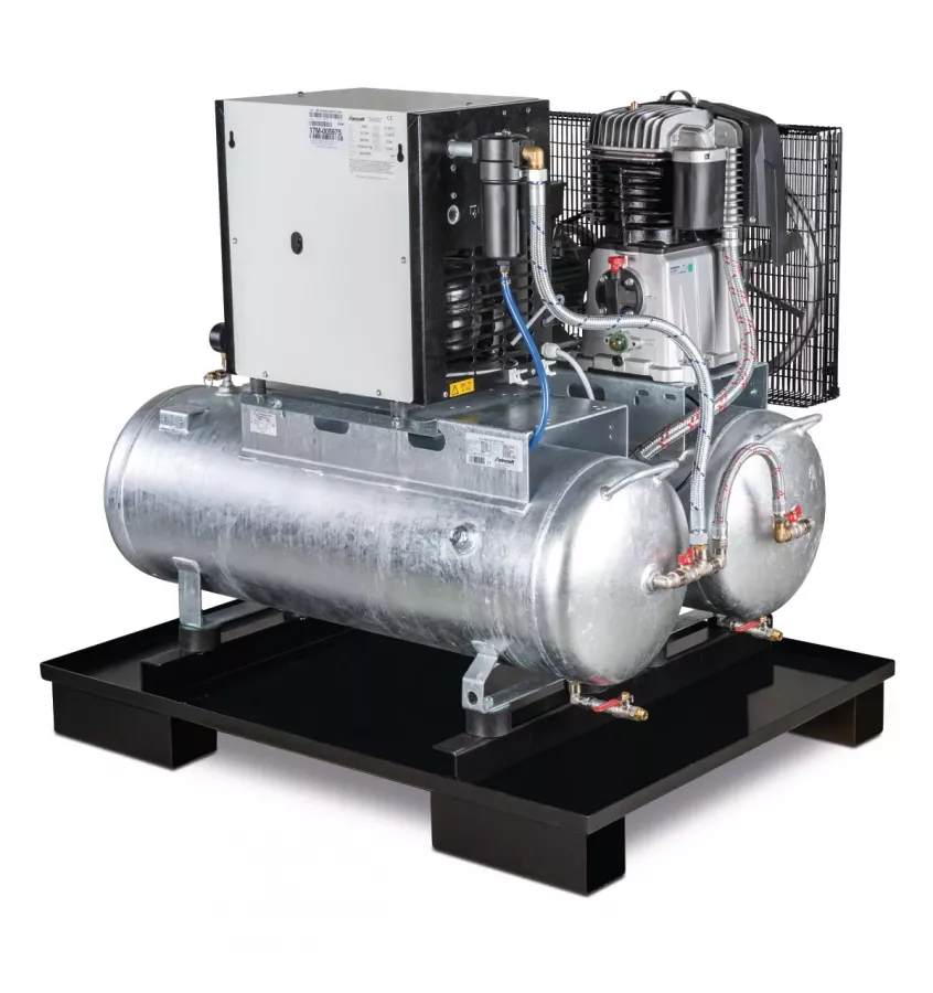 Aircraft - stacjonarna sprężarka tłokowa z 2x 100-litrowymi zbiornikami sprężonego powietrza i osuszaczem chłodniczym AIRPROFI D