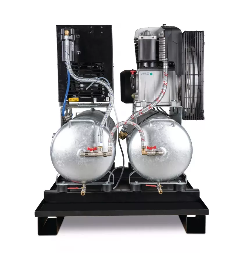 Aircraft - stacjonarna sprężarka tłokowa z 2x 100-litrowymi zbiornikami sprężonego powietrza i osuszaczem chłodniczym AIRPROFI D