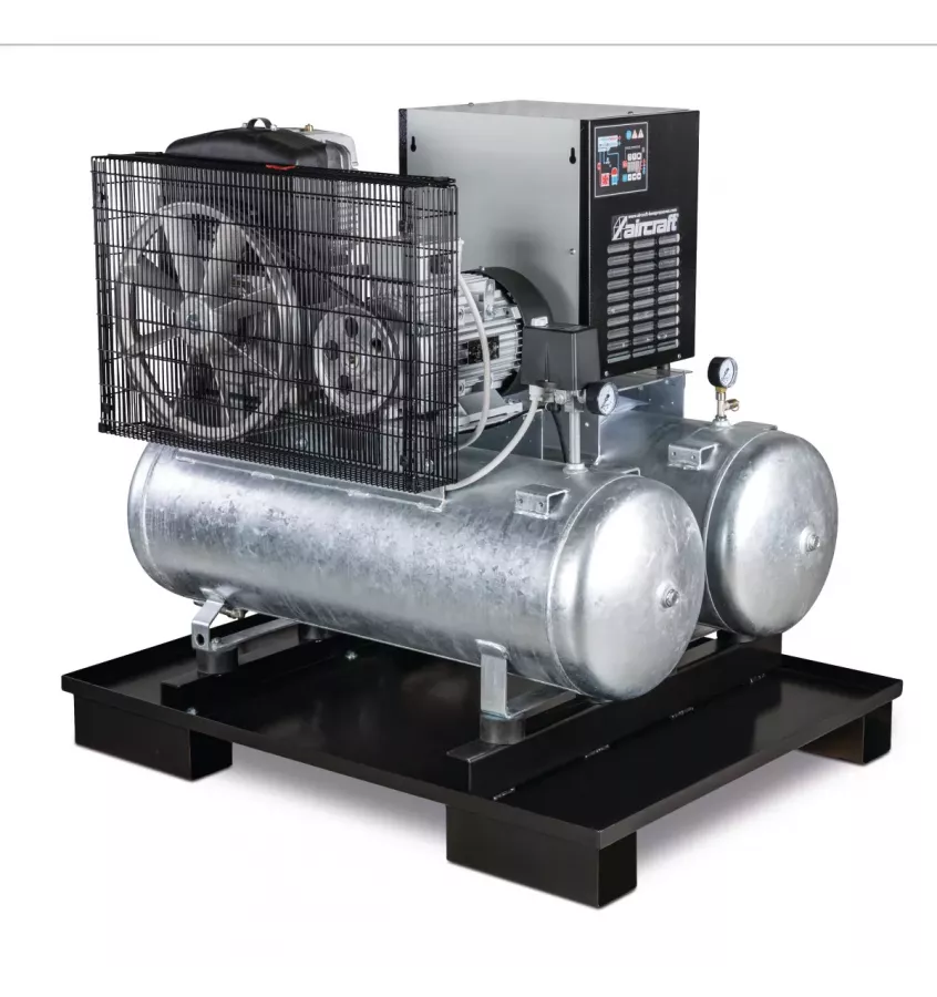 Aircraft - stacjonarna sprężarka tłokowa z 2x 100-litrowymi zbiornikami sprężonego powietrza i osuszaczem chłodniczym AIRPROFI D