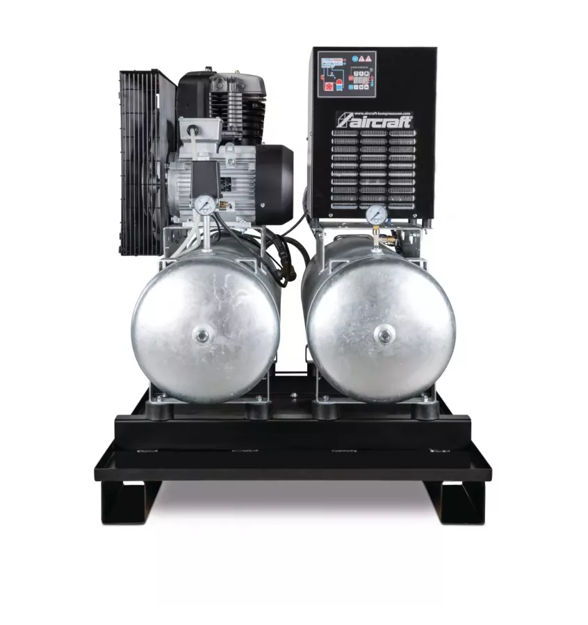 Aircraft - stacjonarna sprężarka tłokowa z 2x 100-litrowymi zbiornikami sprężonego powietrza i osuszaczem chłodniczym AIRPROFI D