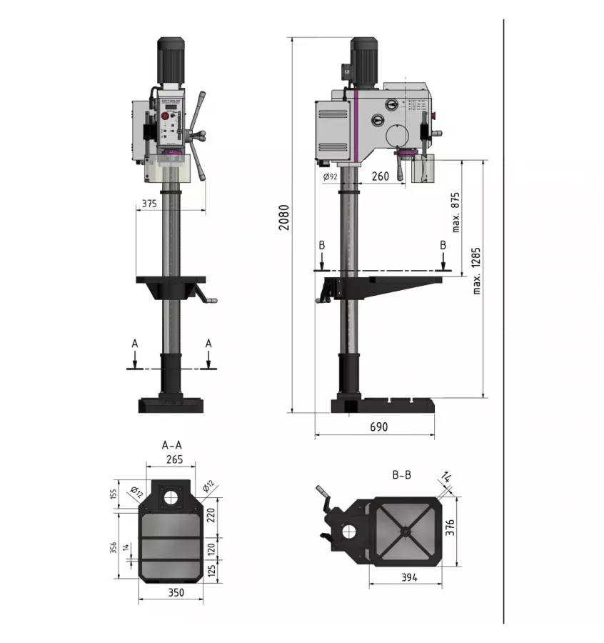 Optimum - wiertarka stojąca OPTIdrill DH 28GSV (3034235)