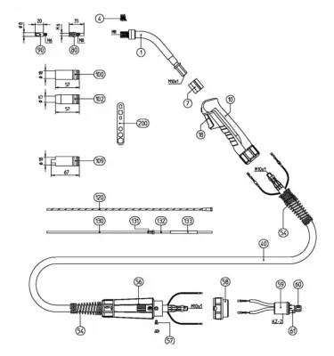 Schweisskraft - palnik spawalniczy mig/mag chłodzony gazem MB25 5m góra/dół (1053255)