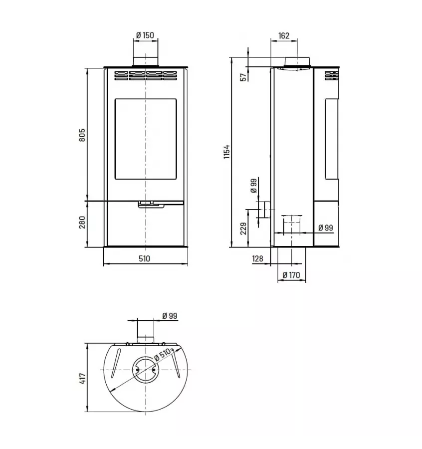 Thorma - piecyk na drewno Andorra II czarny 7,5 kW