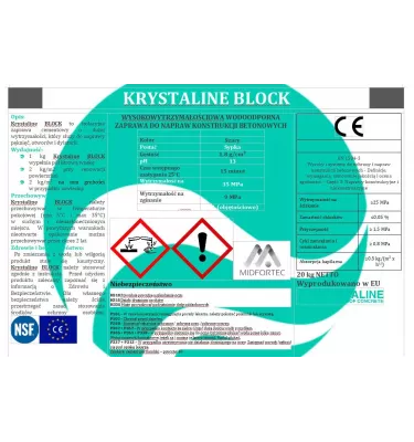 Krystaline - zaprawa wysokowytrzymałościowa do napraw konstrukcji betonowych Krystaline Block